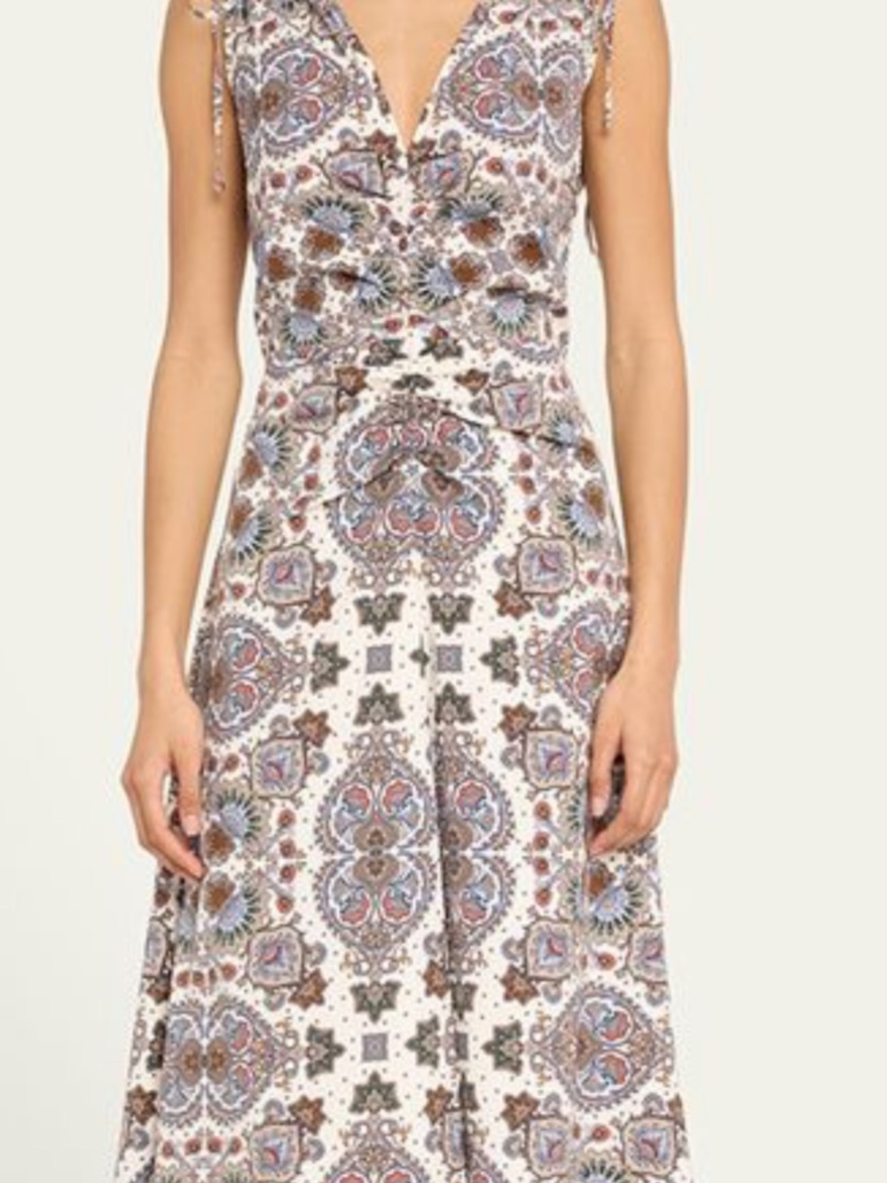 Veronica Beard Ivory Paisley Midi Dress with Brown and Blue Accents